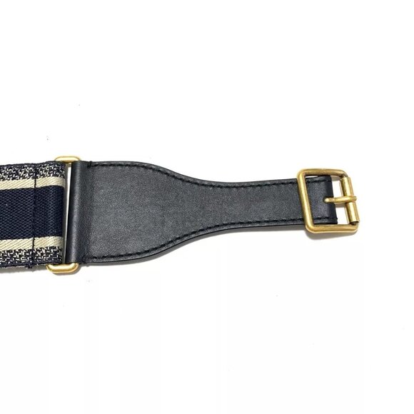 Auth Christian Dior Dark Navy Cream Jacquard Leather Hardware Belt 433-113024 - Picture 4 of 4